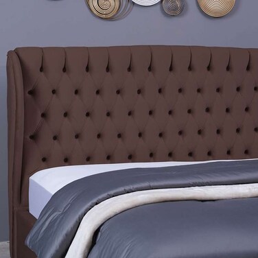 لوح رأس سرير بلوتو من بان هوم مخملي بني طول 200 سم وارتفاع 125 سم