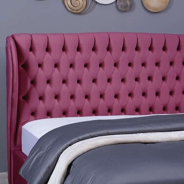 لوح رأس السرير بلوتو من بان هوم مخملي وردي طول 200 سم وارتفاع 125 سم