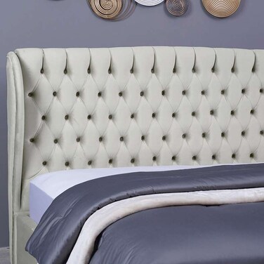 لوح رأس السرير بلوتو من بان هوم مخملي أبيض طول 200 سم وارتفاع 125 سم