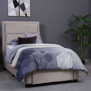 لوح رأس سرير تروجان من بان هوم مخملي بيج طول 100 سم/ارتفاع 125 سم