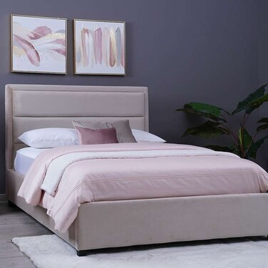 لوح رأس سرير تروجان من بان هوم مخملي بيج طول 140 سم/ارتفاع 125 سم