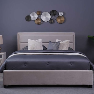 لوح رأس سرير تروجان من بان هوم مخملي بيج طول 200 سم وارتفاع 125 سم