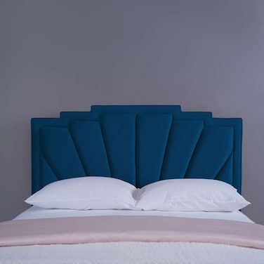 لوح رأس سرير أورانوس من بان هوم مخملي أزرق طول 150 سم وارتفاع 125 سم