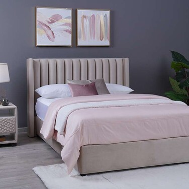 لوح رأس سرير فينوس من بان هوم مخملي بيج طول 140 سم/ارتفاع 125 سم