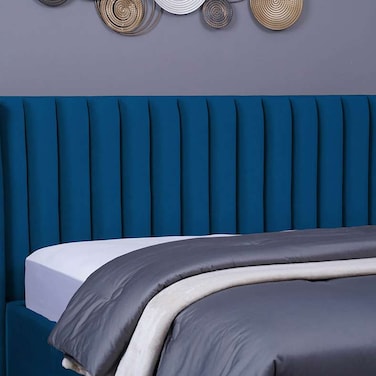 لوح رأس سرير فينوس من بان هوم مخملي أزرق طول 180 سم وارتفاع 125 سم