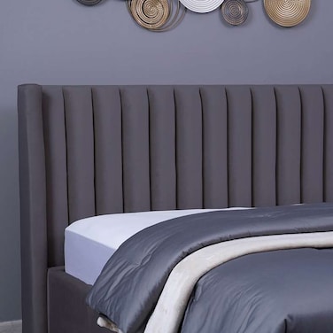 لوح رأس سرير فينوس من بان هوم مخملي رمادي طول 200 سم وارتفاع 125 سم