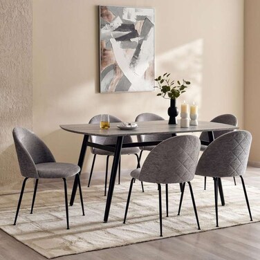 طقم طعام جديد من بان هوم إنديكوت، 1+6 أفراد، رمادي وأسود