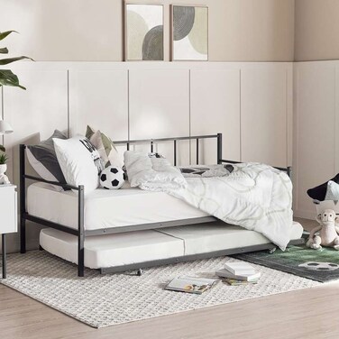 Pan Home Vanilla Kids Day Bed With Trundle 90X190cm - Black