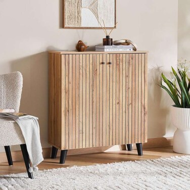 Pan Home Vika Shoe Rack 12 Pairs With 2 Door - Natural &amp; Black