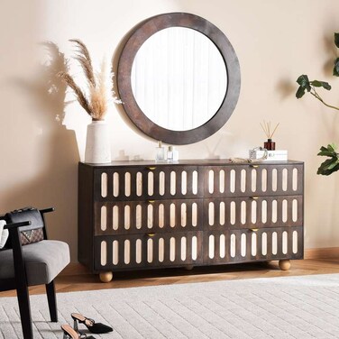Pan Home Manori Dresser With 6 Drawer &amp; Mirror Solid Wood - Walnut