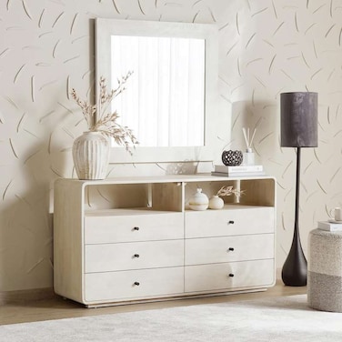 Pan Home Synalo Dresser With 6 Drawer &amp; Mirror Solid Wood - Off White
