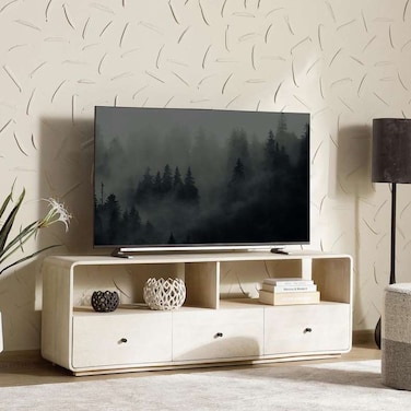 وحدة تلفزيون بان هوم سينالو حتى 65 بوصة من الخشب الصلب - أبيض فاتح