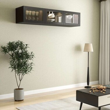 Pan Home Bestah Entertainment Unit Wall Storage Combination With Glass Doors + LED Light - Black