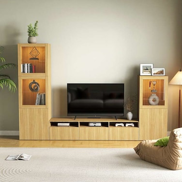 Pan Home Bestah Entertainment Unit TV Bench Combination With Drawers And Doors - Natural