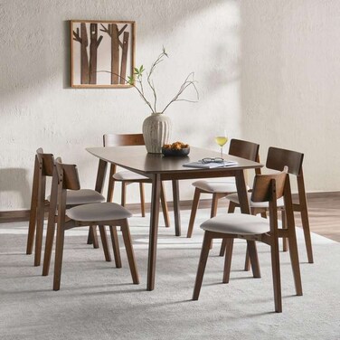 Pan Home Zion 1+6 Dining Set Solid Wood - Brown Grey