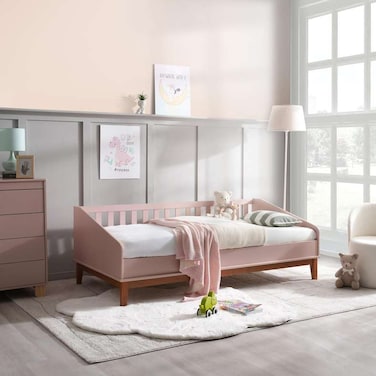 سرير فردي للأطفال من بان هوم ديفان، 90×190 سم - وردي