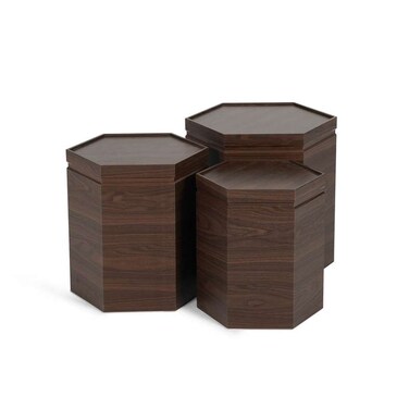 مجموعة طاولات جانبية دائرية من بان هوم إبيديا، مكونة من 3 قطع - بني