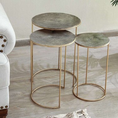 مجموعة طاولات بان هوم لوريدو المتداخلة من 3 قطع - فضي ذهبي