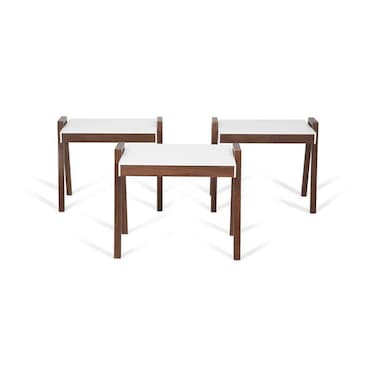 مجموعة طاولات بان هوم بوكستون المتداخلة من 3 قطع - أبيض وبني