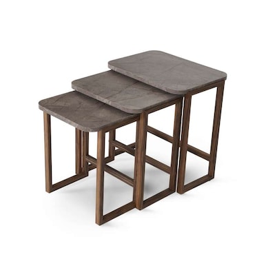 مجموعة طاولات توسكانا من بان هوم، مكونة من 3 قطع - رمادي طبيعي