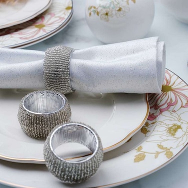 حلقة منديل بان هوم فييستا المزينة بالخرز مقاس S/4 باللون الفضي