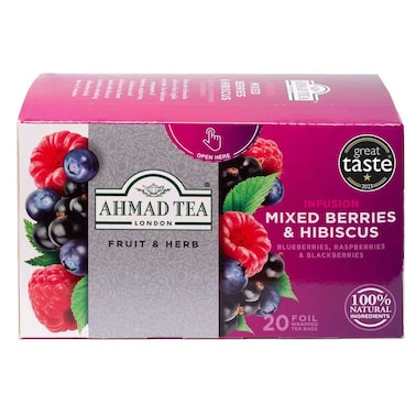 أحمد تي  شاي بالفواكه والأعشاب بنكهة التوت المشكل والكركديه، 20 كيس شاي