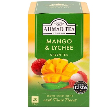 Ahmad Tea Mango and Lychee Flavoured Green Tea with Fruit Pieces 20 Tea Bags