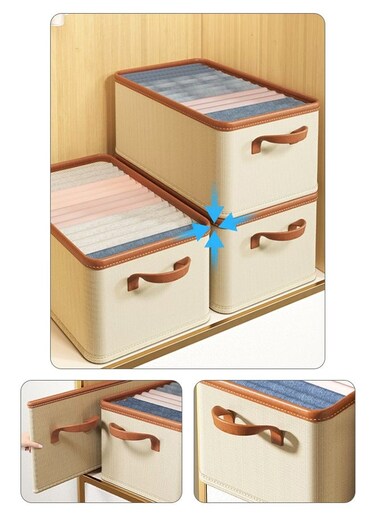 3-piece foldable wardrobe storage box with sturdy handle, large capacity shelf storage basket, metal frame cube storage box wardrobe for storing clothes and toys, home bedroom, office