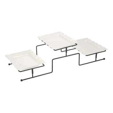 Great Serving 3 Square Shaped Serving Plates On Rack 55.5x23.5x15.5cm