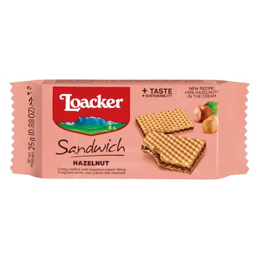 Loacker Hazelnut Cream Filling Sandwich Crispy Wafers, 25g