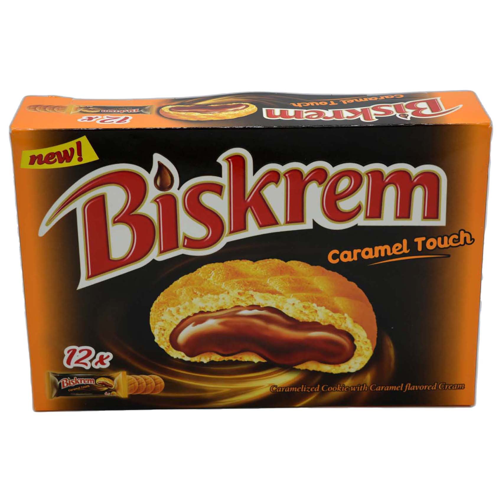 Biskrem Caramel Touch Caramelized Biscuits with Caramel Flavored Cream, 36g, Pack of 12