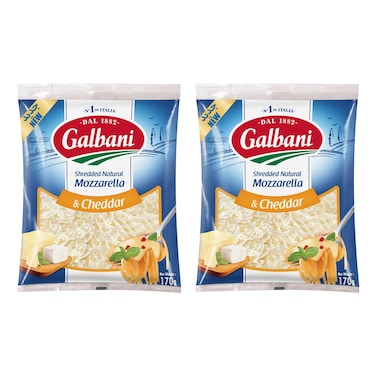 Galbani Shredded Mozzarella and Cheddar, 170g Pack of 2