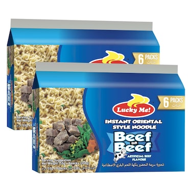 Lucky Me! Mami Beef Flavour Instant Noodles 6 Noodles, 60g Pack of 2