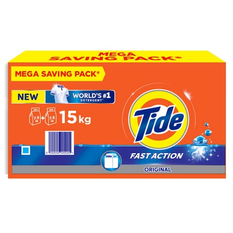 Tide Fast Action Laundry Detergent Powder, Semi-Automatic 15 kg Megabox