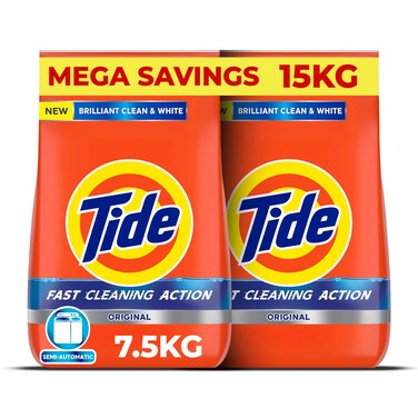Tide High Solution Detergent Powder Megabox Original 7.5kg Pack of 2