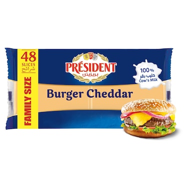 President Burger Cheddar Cheese Slices, 800g, 48 Slices
