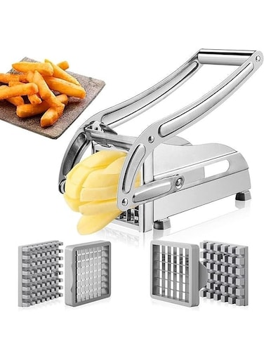 French Fry Cutter Stainless Steel &acirc;&euro;&ldquo; Professional Heavy-Duty Potato Slicer with 2 Interchangeable Blades for Thick or Thin Fries &acirc;&euro;&ldquo; Manual Vegetable Cutter for Potatoes, Carrots, Cucumbers &amp; More &acirc;&euro;&ldquo; Easy to Use, Non-Slip Base, Rust-Resistant Design