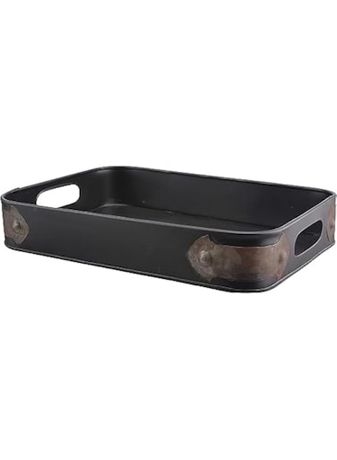 Stonebriar Rectangle Slate Metal Serving Tray with Rust Trim &amp; Cutout Handles, Industrial Butler Tray, For Serving Drinks &amp; Snacks, Centerpiece for Coffee Table, Document Organizer for Desk or Office