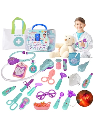 Arabest Doctor Kit for Kids, 24pcs Pretend Play Doctor Dentist Toys with Electronic Equipment, Kids Doctor Kit Packed in Medical Case, Best Gifts for 3 4 5 6 7 Ages Boys Girls