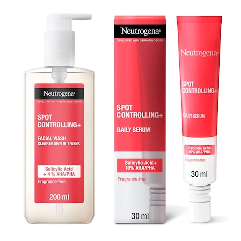Neutrogena Facial Wash Spot Controlling + Daily Serum, Spot Controlling 200ml + 30ml Pack of 2