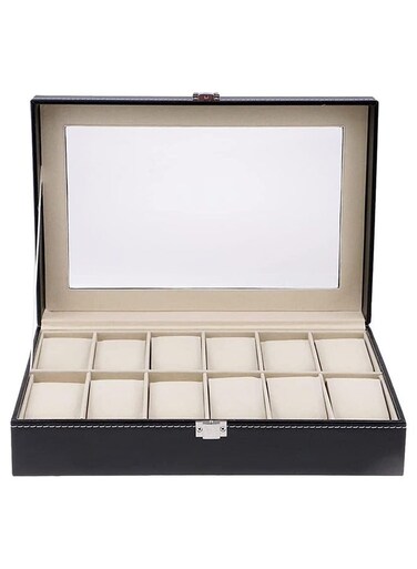 12 Grid Watch Box&iuml;&frac14;&OElig;Pu Leather Watch Case Watch Box For Men And Women&iuml;&frac14;&OElig;Watch Display Case With Glass Lids And Removable Pillow&iuml;&frac14;&OElig;Watch Display Storage Box As Gift For Birthday