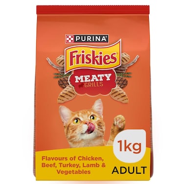 Purina Friskies Meaty Grills Flavours of Chicken, Beef, Turkey, Lamb and Vegetables Adult Cat Food, 1kg