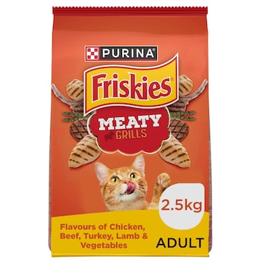 Purina Friskies Meaty Grills Flavours of Chicken, Beef, Turkey, Lamb and Vegetables Adult Cat Food, 2.5kg