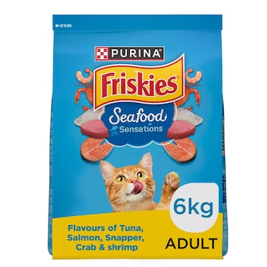 Purina Friskies Seafood Sensations Flavours of Tuna, Salmon, Snapper, Crab and Shrimp Adult Cat Food, 6kg