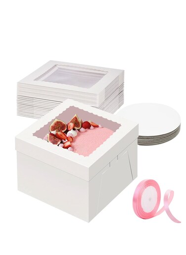 inch cake box, white biscuit box,disposable cake container for cookies,macarons, and pies.(20pcs=10 cake boxes, 10 cake box covers/40 pieces=20 cake boxes, 20 cake box covers)