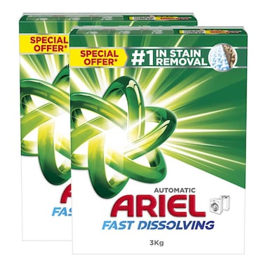 Ariel Fast Dissolving Laundry Detergent Powder 3kg Pack of 2
