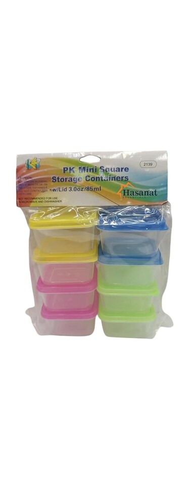 Hasanat Essentials Mini Squared Storage Containers 3.2 oz / 85 ML with Lid Dry Fruits Roastery Children Food Snacks Multicolor