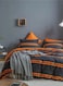 Home Queen Size 6-Piece Duvet Cover Set without filling in dark grey and orange striped pattern.