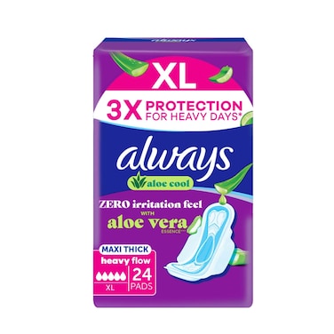 Always XL Day Pads, For Heavy Days, Maxi Thick, Extra Long, 24 Pads