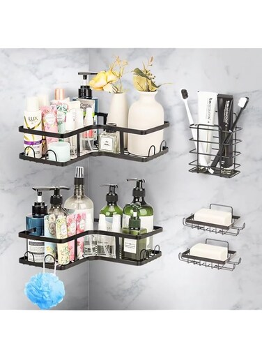 Rescien 5-Pack Shower Caddy, Adhesive Bathroom Organizer,Corner Adhesive Shower,with Soap Holder,Large Capacity, Rustproof Stainless Steel Bathroom Organizer Shelves